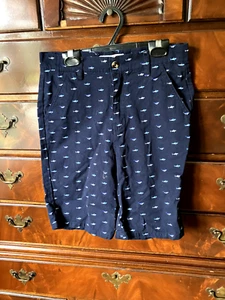 Boys Craft & Flow navy blue bermuda shorts with sharks size 12 cotton - Picture 1 of 4