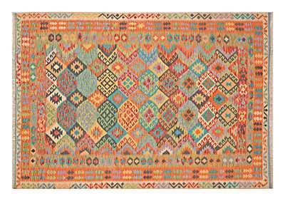 Afghan Maimana Kelim Teppich 200x300 Handgewebt Bunt Geometrisch Handarbeit 29 - Bild 1 von 4