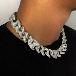 Iced Cuban Link Out VVS Diamond Chain 20mm Necklace 18K White Gold Plated CZ - Picture 1 of 5
