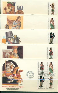 1986 FDC Set of 5 - Scott# 2240-43 - Woodcarved Figurines - Fleetwood Cachet UA - Picture 1 of 1
