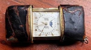 Vintage Movado Calendar Ermeto Gold & Leather Purse Watch Moon Phase Working - Picture 1 of 13