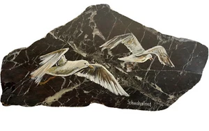 Flying Seagulls Painted on Marble Slab - Schwabenland 11-1/2" by 5-1/8" - Picture 1 of 6