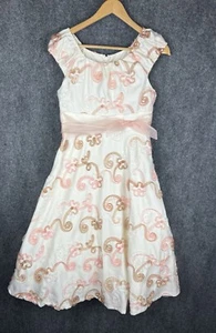Bonnie Jean, Girls Size 14, Beautiful Pink, Brown & Ivory Ribbon Dress - Picture 1 of 17
