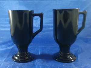 2 Indiana Glass Black Footed Irish Coffee Mugs, Amethyst, 5 1/2" Tall - Picture 1 of 7