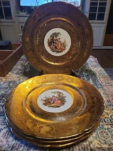 Limoges French 10.5" Dinner Plates Hand Painted 22K Gold Granny Core Lot 4 - Picture 1 of 15