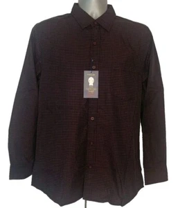 Haggar Tuckless Red Black Striped Medium M Long Sleeve Button Down NWT Mens - Picture 1 of 8