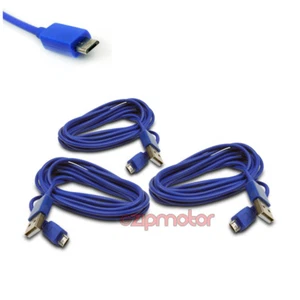 3X 10FT MICRO USB DATA POWER CHARGER CABLE CORD BLUE DROID MAXX HTC ONE MOTO X - Picture 1 of 1