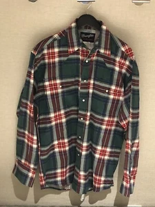 Wrangler Mens Pearl Snap Western Shirt Long Sleeve Cowboy Size L 16 Plaid Cotton - Picture 1 of 6