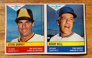 1985 General Mills Panel Sticker STEVE GARVEY Padres + BUDDY BELL Texas Rangers