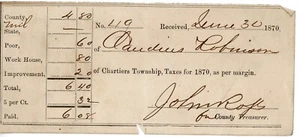 Recibo de impuestos 1870 Chartiers Township PA Claudius Robinson Allegheny County - Imagen 1 de 2