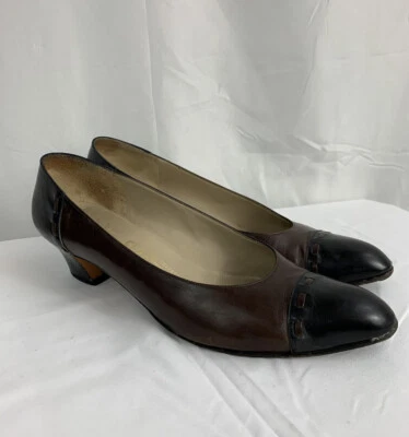 Zapatos de tacón Salvatore Ferragamo de dos tonos de cuero marrón/negro de colección para mujer 9 AA N Foto 1 de 4