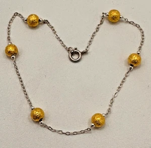 Brazalete de tobillo hecho a mano de plata de ley .925 y oro con cuentas de 9,5" - Imagen 1 de 6