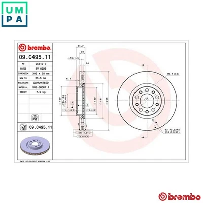 2x BRAKE DISC 09.C495.11 FOR ALFA ROMEO 552 73 835 2.0L 46335975 2.1L 4cyl - Image 1 of 4