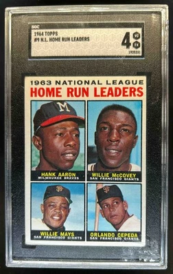 1964 Topps 1963 NL HR Leaders Hank Aaron Willie McCovey Mays Cepeda #9 SGC 4 - Image 1 of 2