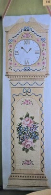 Grandfather Clock Pink Roses Bell Pull Panel Cross Stitch Pattern Embroidery - Image 1 of 2