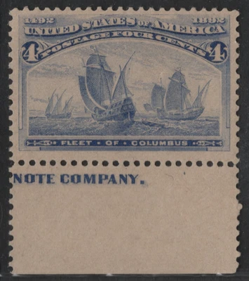 US 1893 COLUMBUS SHIPS 4 CENTS WITH MARGIN SCOTT #233 MINT NEVER HINGED - Image 1 of 2