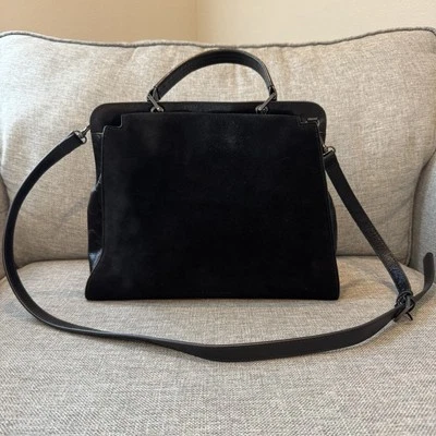Bolso Bandolera HALSTON Heritage Cuero Gamuza Negro Cierre con Asa Superior Cuadrado Foto 1 de 4