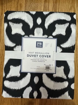 FUNDA NÓRDICA POTTERY BARN TEEN DORM IKAT MEDALLÓN ALGODÓN PERCAL DOBLE NUEVA NEGRA Foto 1 de 3