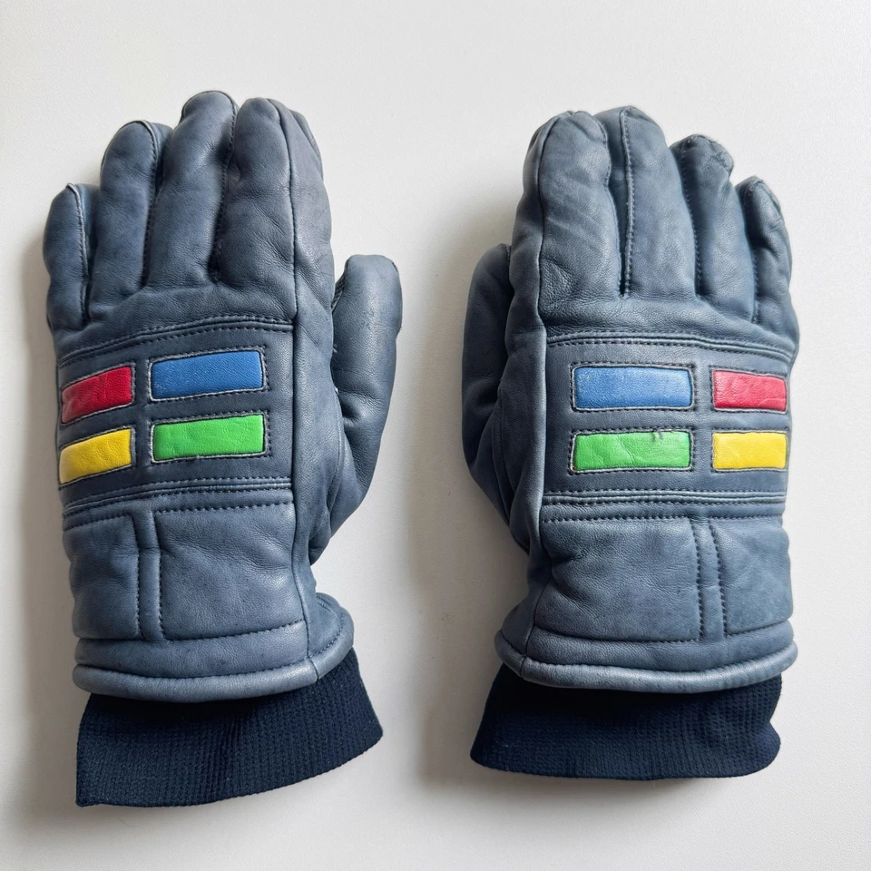 Guantes de esquí de cuero vintage para hombre Kombi años 80 90 colores primarios talla M Foto 1 de 4