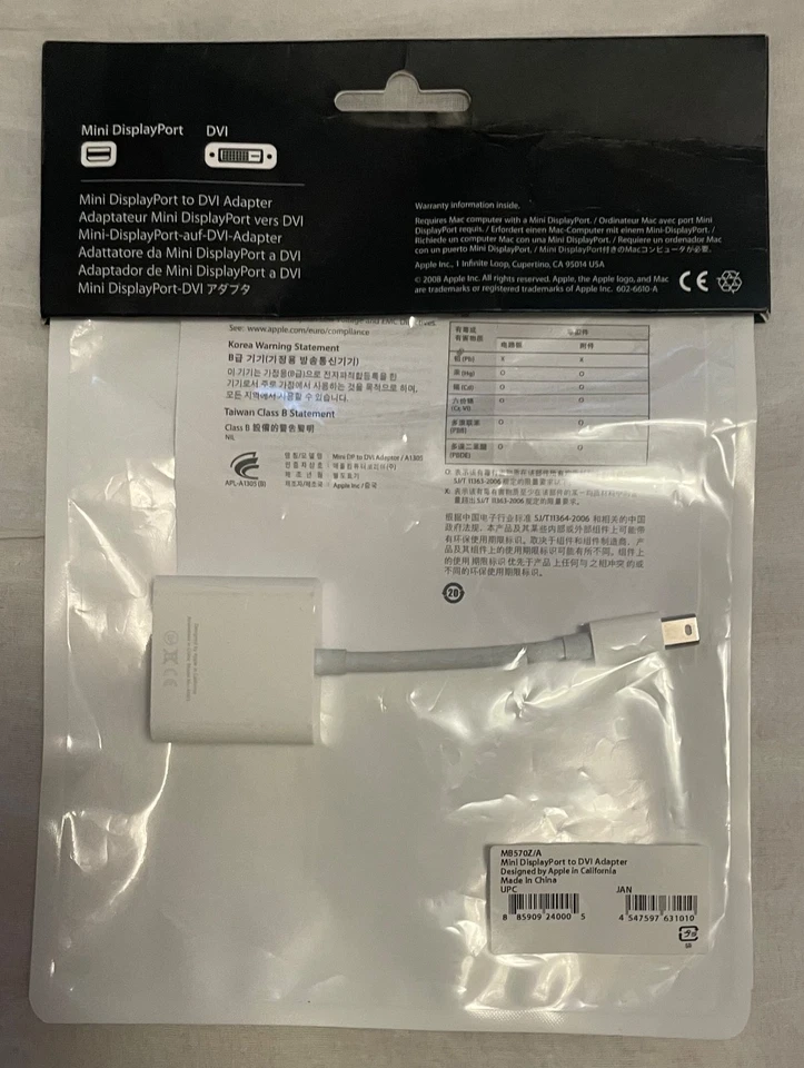 Apple Mini Displayport/dvi Adapter (mb570z/a)