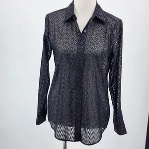 Michael Kors Bluse schwarz transparent Button Down Metallic Muster Damen Gr. S - Bild 1 von 8