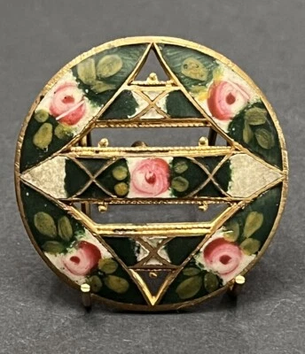 Antique Pierced Enamel ROSES Flower/Floral Button - 1-1/16" (A) - Image 1 of 3