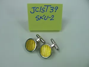 Men's Cufflinks Round, Sterling Silver & 14K Gold Plated - Picture 1 of 2
