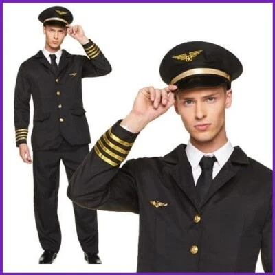 KARNIVAL Mens Black Airline Pilot Costume