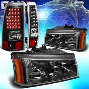 FOR 03-07 CHEVY SILVERADO BLACK CRYSTAL HEADLIGHT+CORNER+LED BRAKE/TAIL LAMP SET - Picture 1 of 12