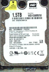 WD15NMVW-11EDZS2,  DCM: HBKTJHK  WESTERN DIGITAL 1.5TB, USB 3.0  WXB1  JUN 2017  - Picture 1 of 1