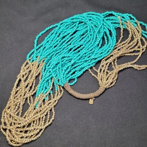 Robert Lee Morris New York, Pony Beads  Blue And Gold 60" - Picture 1 of 6