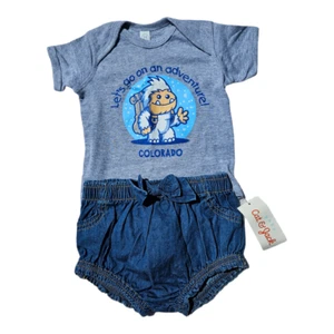 Cat & Jack Toddler Girls 12 Months Denim Bottoms And Colorado Gray One Piece Top - Picture 1 of 5