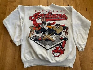 90s Cleveland Indians Looney Tunes Crewneck Sweatshirt MLB Baseball HN0328 - Picture 1 of 3