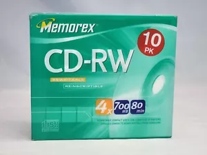 Memorex CD-RW 10 Pack 4X 700MB 80 Min Compact Discs Rewritable - New - Picture 1 of 6