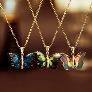 Collar Mujer Mariposa Brillante Colgante, Acero Inoxidable y Latón - Imagen 1 de 12