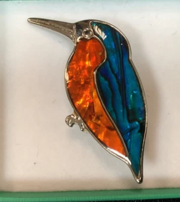 Stunning Kingfisher Blue & Amber Paua Shell Brooch Foto 1 de 4