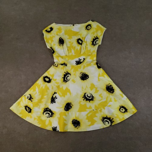 Abito donna Kate Spade taglia 00 giallo margherita fiorella floreale aderente svasato senza maniche