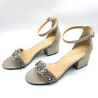 Betsey Johnson Women's Mel Heeled Sandals Size 8.5 Wide Gray Embellished Event