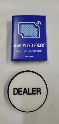 Marion Pro Poker 100% Plastic Playing Cards (Blue) with 3" Dealer Puck - Image 1 of 3