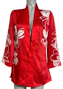 NEW CHICO'S SZ 0 FLAME SCARLET RED FLORAL PRINT SIDE VENT KIMONO TOP 4/6 - Picture 1 of 9