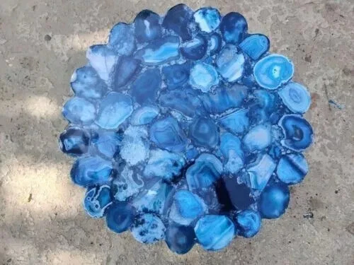 Mesa de centro redonda de piedra de ágata azul barra muebles hechos a mano decoración de jardín Foto 1 de 4