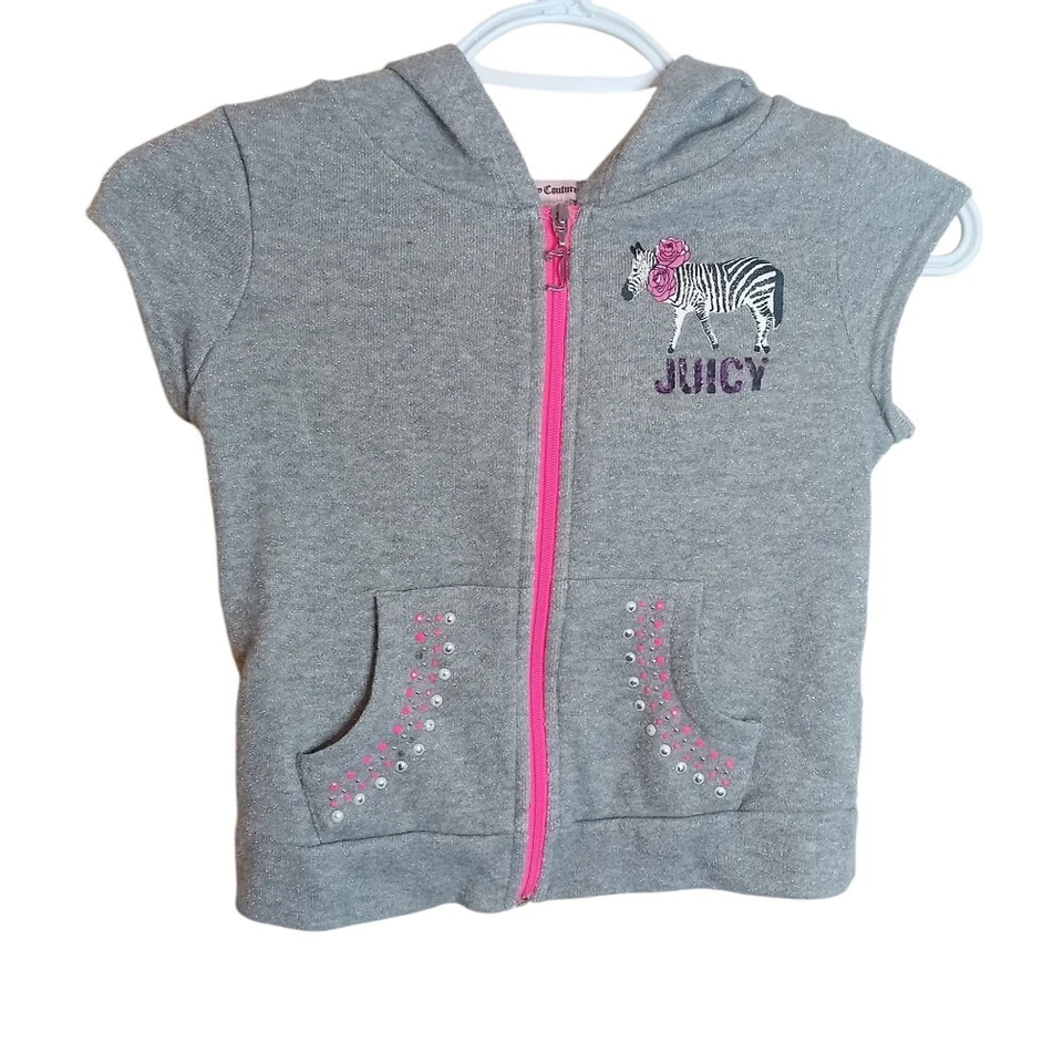 Kids Juicy Couture Sleeveless Hoodie Sweatshirt Rhinestones Zebra Logo S 7/8 - Image 1 of 4