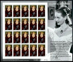 USA 20 BETTE DAVIS STAMPS: Legends of Hollywood, All About Eve Jezebel Dangerous - Picture 1 of 3