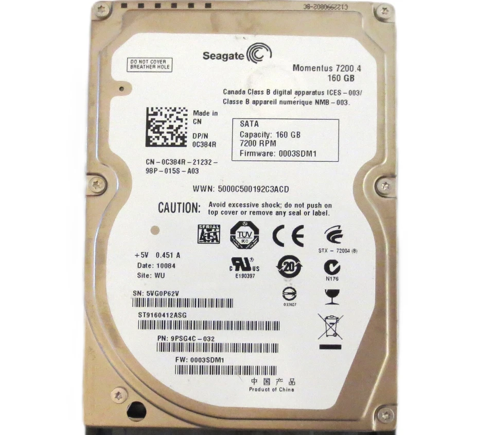 Seagate ST9160412ASG 9PSG4C-032 0003SDM1 WU (5VG) China 160gb Sata HDD 08/2009 - Image 1 of 1