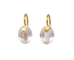 Marie Helene de taillac style Rose quartz precious heart gem earring 22k Gold - Picture 1 of 2