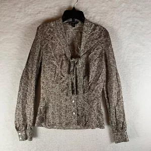Club Monaco Women's Floral Print Tie Neck Long Sleeve Silk Blouse Size XS 9153 - Picture 1 of 7