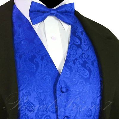 Royal Blue XS to 6XL Paisley Tuxedo Suit Dress Vest Waistcoat & Bow tie wedding - Image 1 of 4