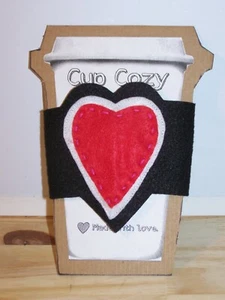 Handmade Heart Cup Cozy - Red with pink stitching - Picture 1 of 1