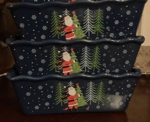 SET OF THREE 3 NANTUCKET MINI BAKING LOAF PANS DISHES CHRISTMAS SANTA - Picture 1 of 9