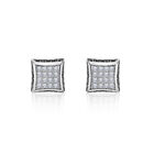 Sterling Silver Black And White Cubic Zirconia Square Micropave Stud Earrings